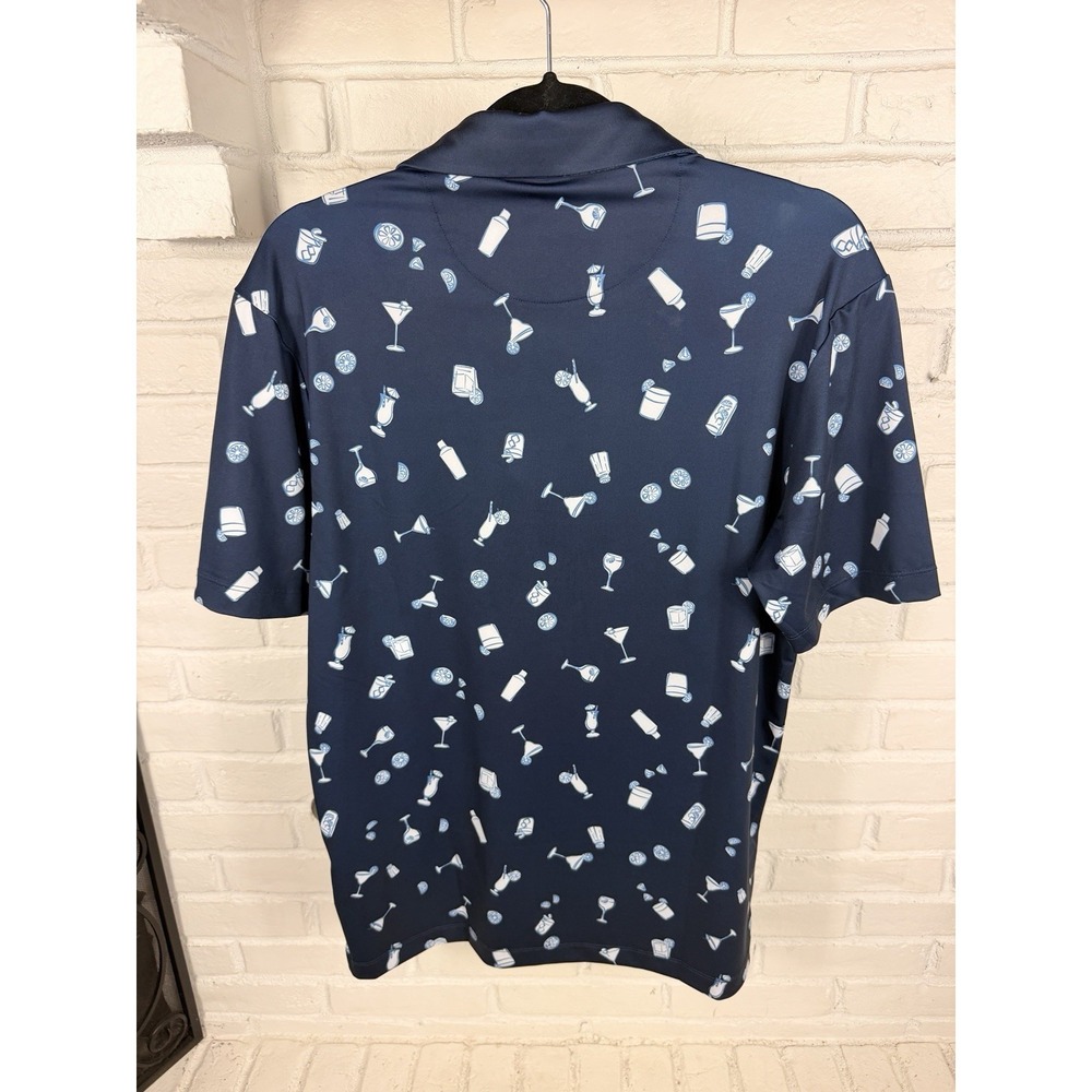 Bad Birdie Men's S Navy Blue Cocktail Drinks Print Golf Polo Shirt Stretch - Picture 5 of 5